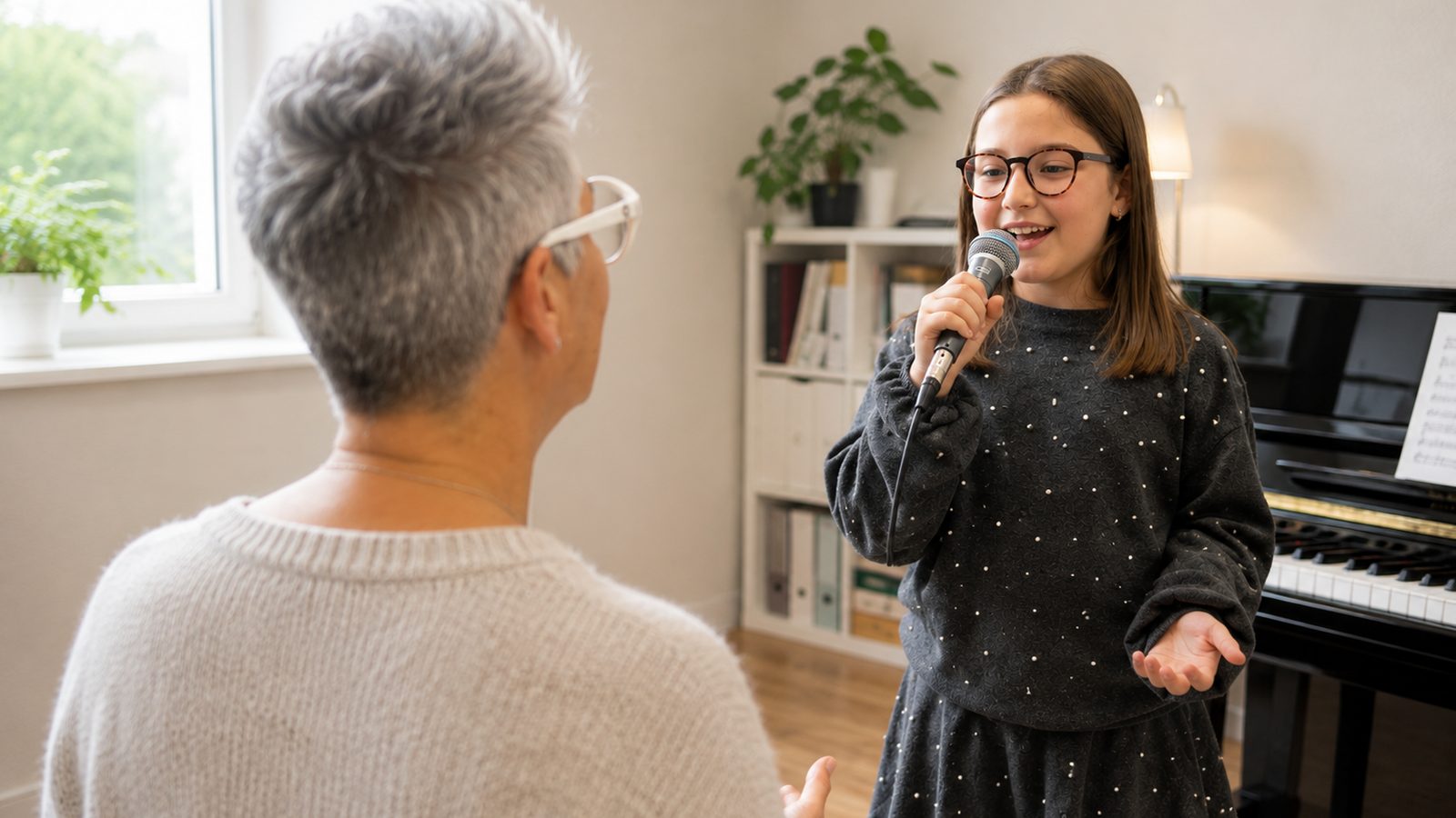 Bambina che canta durante una lezione Vocalrise Kids