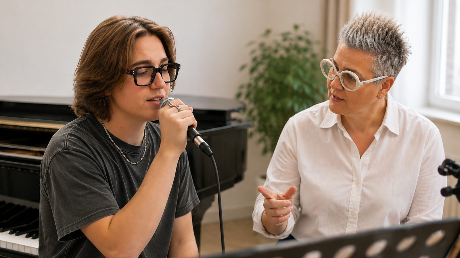 Lezione di canto individuale: insegnante e allievo al pianoforte